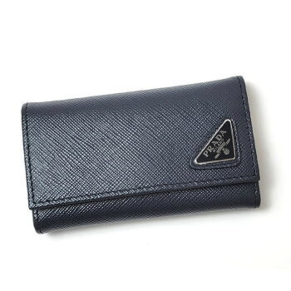 Prada Saffiano Triangle Key Case QHH BALTICO Navy Blue - Picture 1 of 3